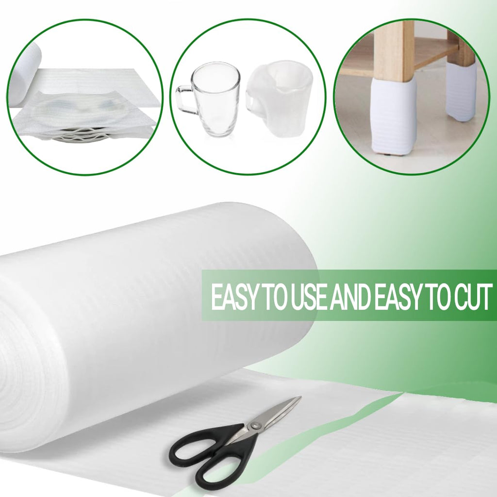 Parts3A Moving Supplies, Foam Wrap Roll 16" Wide x 160' Length, For Protecting Fragile Articles,Furniture,Transportation Packing,Stuffing of Carton,with 60 Fragile Stickers (16"160')