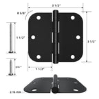 HOSOM 12 Pack Rounded Matte Black Door Hinges 3.5 x 3.5 inch with 5/8 Radius, Black 3 1/2 Interior Door Hinges, 3 ½"x 3 ½" Hardware