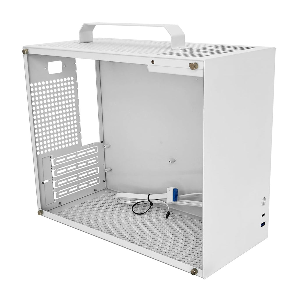 ALAMENGDA V500 Mini Portable M-ATX/ITX Computer Case, MINI-Tower CASE, Full Side Transparent Acrylic DIY Desktop Case with Handle, Support 320MM GPU Size (White-2.0)