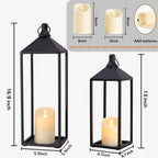 Lanterns Decorative Outdoor Indoor, 17" 13" Set of 2 Black Candle Lanterns