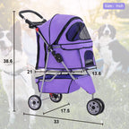 BestPet 3 Wheels Pet Stroller Dog Cat Cage Jogger Stroller for Medium Small Dogs Cats Folding Travel Carrier with Cup Holder, Waterproof Design & Removable Liner, Purple