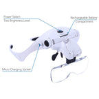 YOCTOSUN Magnifying Glasses with Light, Head Mount Magnifier with 5 Lenses, Headband, Storage Case, Hands Free LED Lighted Head Magnifying Visor for Close Work Hobby Crafts