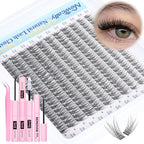 Natural Lash Extension Kit Cluster Lashes Kit Cluster Eyelash Extension Kit 220Pcs C Curl DIY Eyelash Extension Kit Short 10-14MM Individual Lashes Kit with Lash Remover by Newcally