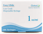 Easy Glide 1ml 1cc Sterile Syringe Luer Lock Tip, No Needle, Pack of 100