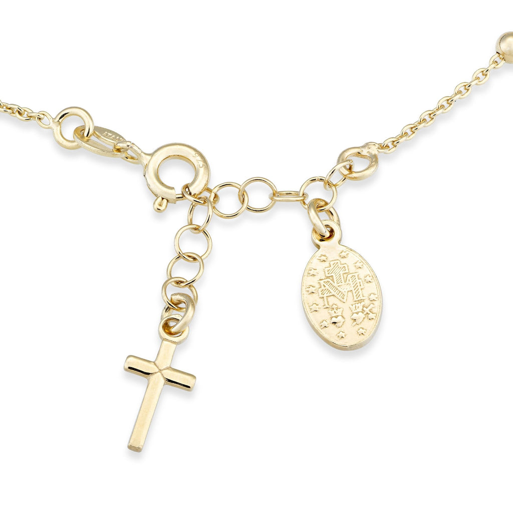 Miabella 18K Gold Plated 925 Sterling Silver Italian Rosary Cross Bead Charm Link Chain Bracelet for Women, Adjustable, Made in Italy (Length 6-7 Inch)