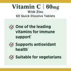 Nature's Bounty Vitamin C + Zinc, Vitamin Supplement, Supports Immune Health, 60 mg, 60 Tablets (Pack of 3)