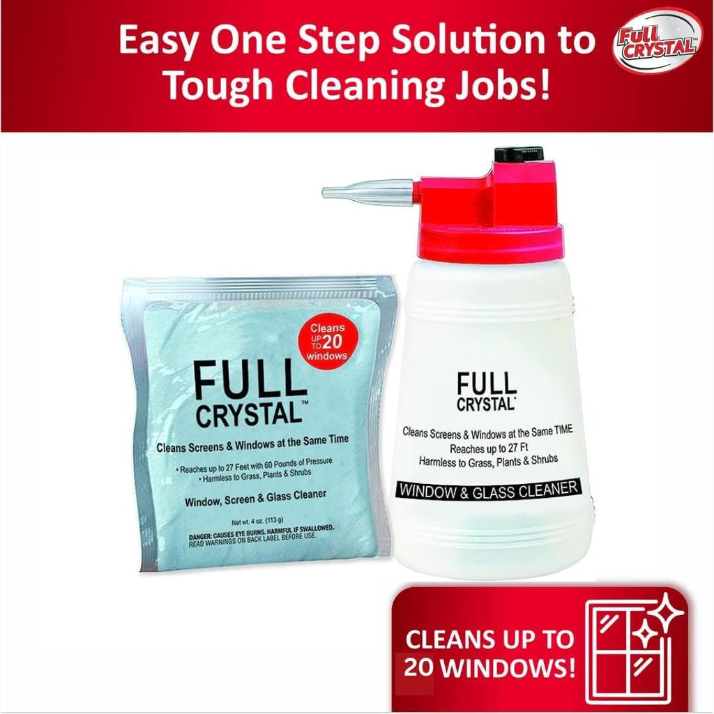 Full Crystal Refill Kit – 1 lb Crystal Powder Exterior Window Cleaner for Glass and Screens, Equivalent to 4 oz Bags Making Up to 640 fl oz Each, Cleans Up to 80 Windows