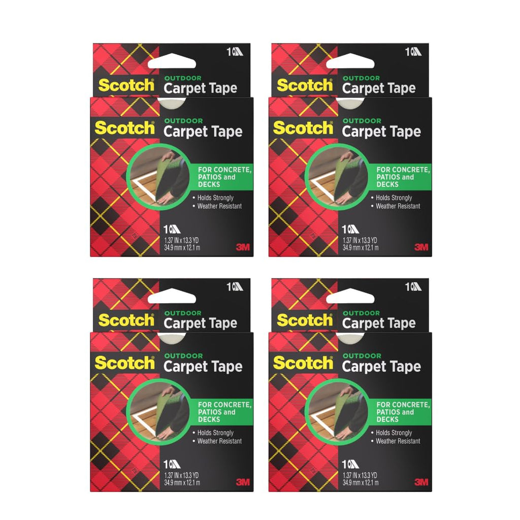 3M Scotch Double-Sided Carpet Tape 1.3 in x 40 ft – Heavy Duty Indoor/Outdoor Rug Gripper for Hardwood, Vinyl, Tile & Concrete Floors – Non-Slip Adhesive for Area Rugs and Mats - 4 Pack