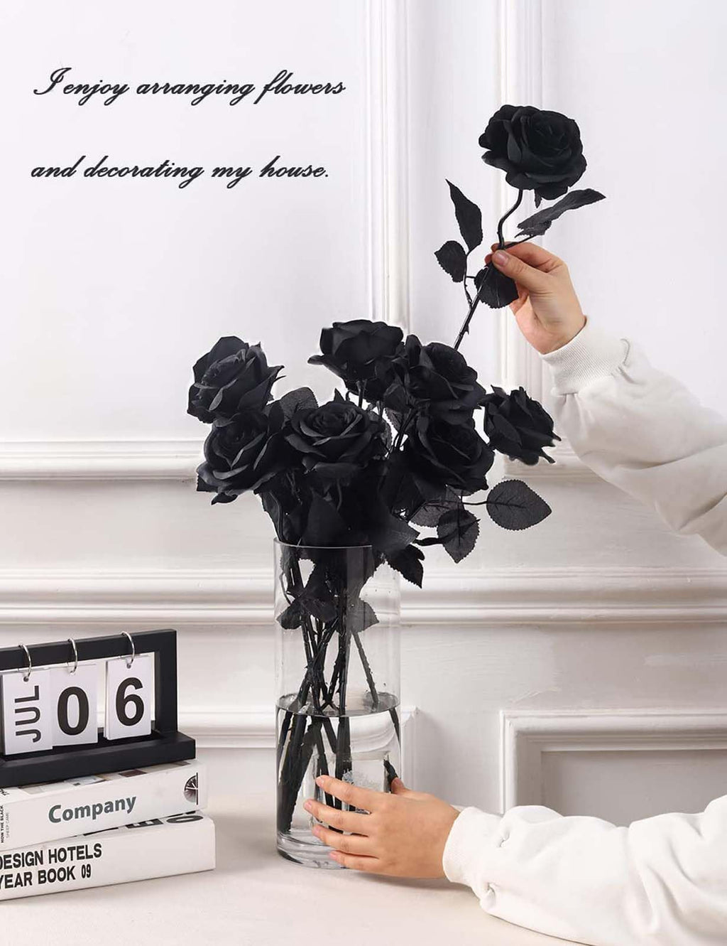 Laelfe Halloween Black Roses Artificial Flowers, 12 PCS Fake Silk Flower Long Stem Artificial Rose for Home Wedding Party Decorations(Black Halloween)
