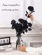 Laelfe Halloween Black Roses Artificial Flowers, 12 PCS Fake Silk Flower Long Stem Artificial Rose for Home Wedding Party Decorations(Black Halloween)