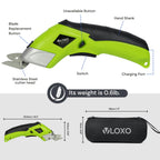 Cordless Electric Scissors, VLOXO Cardboard Cutter Electric Fabric Scissors with Blades Rechargeable Powerful Fabric Cutter for Crafts Leather Carboard Carpet Plastic Felt with Case Green CS4001