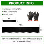 12 Pack Galvanized Steel Landscape Lawn Edging, 40" X 6" Metal Landscape Edging Border with 12 Clips, Metal Garden Edging Border, Metal Edging for Landscaping, Garden, Yard, Pathway(40Ft Total)