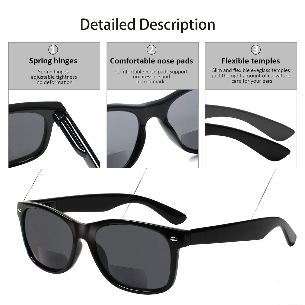Sumkyle 4 Pack Bifocal Reading Glasses Grey Lens Spring Hinge Outdoor Sunglasses Fashion Bifocal Sun Readers for Men Women