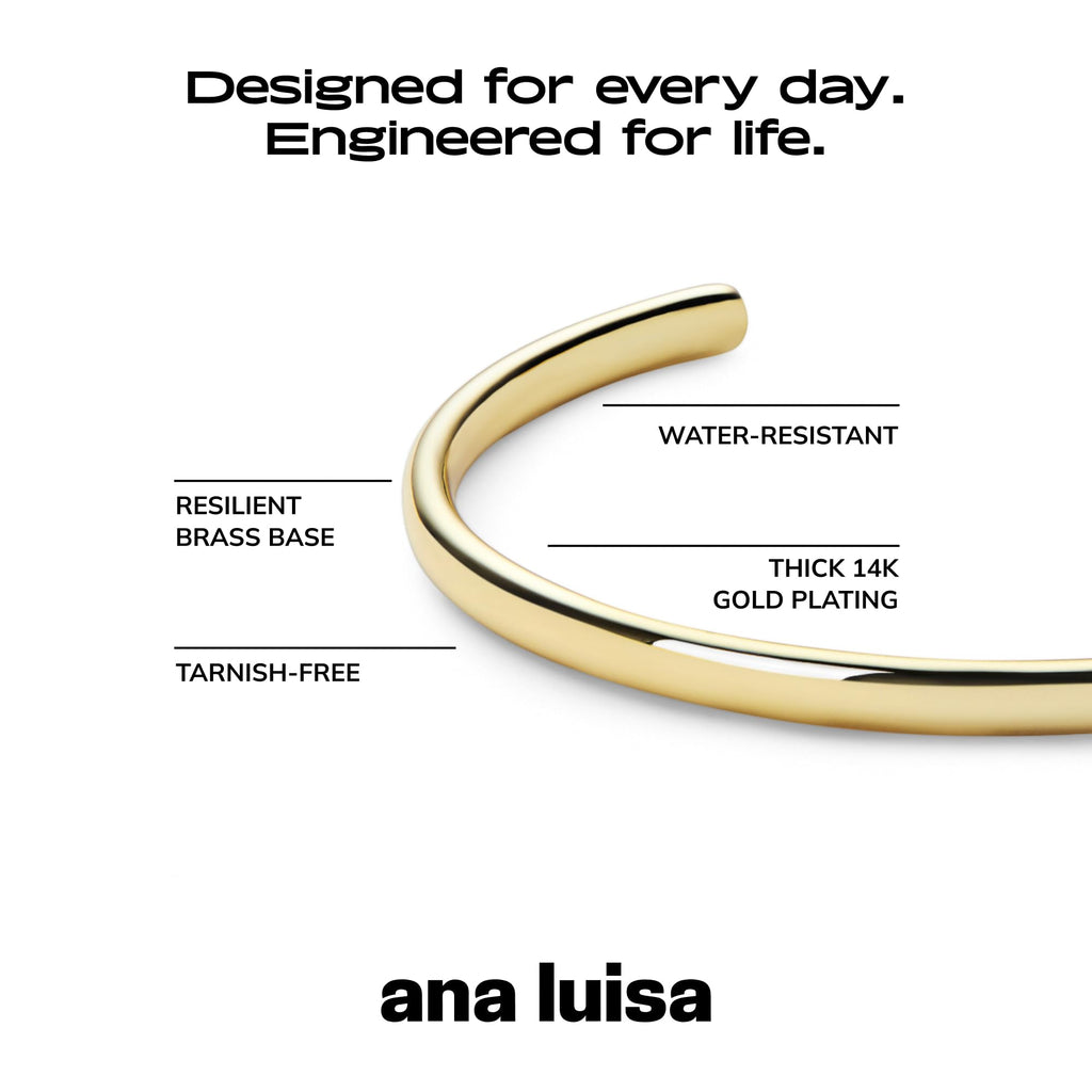 Ana Luisa Cuff Bracelets for Women - 14K Gold Plated & Silver Rhodium Cuff Bracelets - Sleek Designs Perfect for Layering - Hypoallergenic, Water-Resistant, Tarnish-Free Bracelet