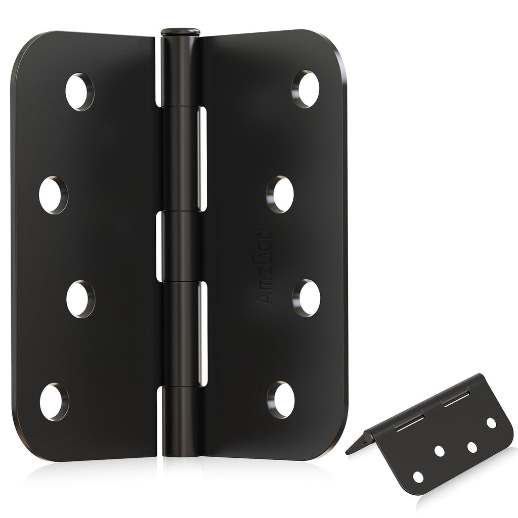 4" X 4" Black Door Hinges – 6 Pack Matte Black Door Hinges with 5/8" Radius, Rounded Interior Heavy Duty 4 Inch Black Hinge for Front and Exterior Doors