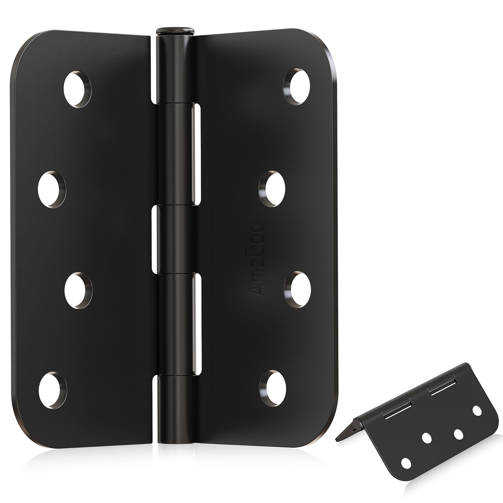 4" X 4" Black Door Hinges – 6 Pack Matte Black Door Hinges with 5/8" Radius, Rounded Interior Heavy Duty 4 Inch Black Hinge for Front and Exterior Doors