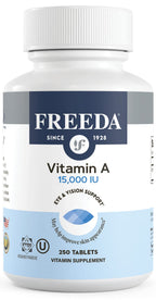 Freeda Vitamin A 15,000 IU – Retinyl Palmitate – Vegan, Kosher, No Fish – Eye, Vision, Immune & Skin Support – Tiny Easy-to-Swallow Tablets – VIT A Vitamina A Supplement – 250 Tablets