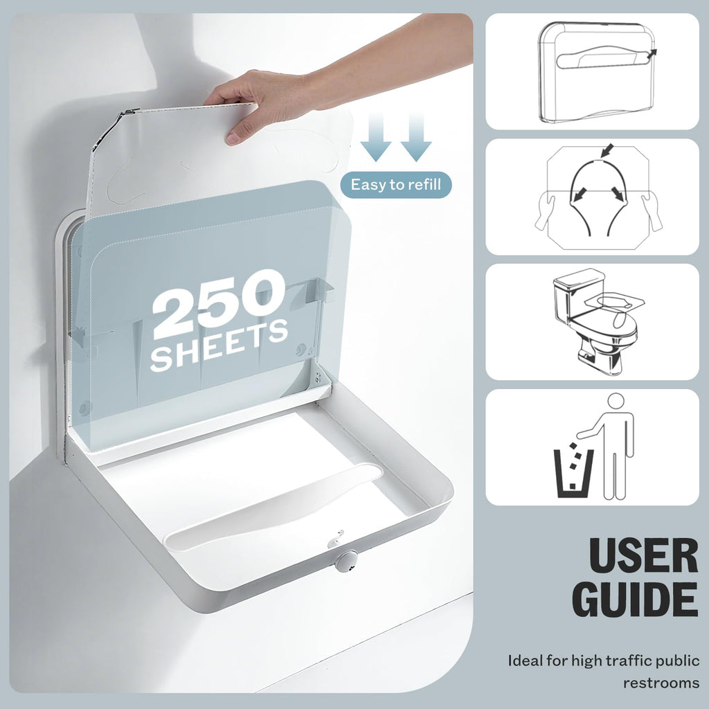 Bertreno Commercial Toilet Seat Cover Dispenser Wall Mount Half-Fold Toilet Seat Cover Holder for Restroom Commercial Bathroom White