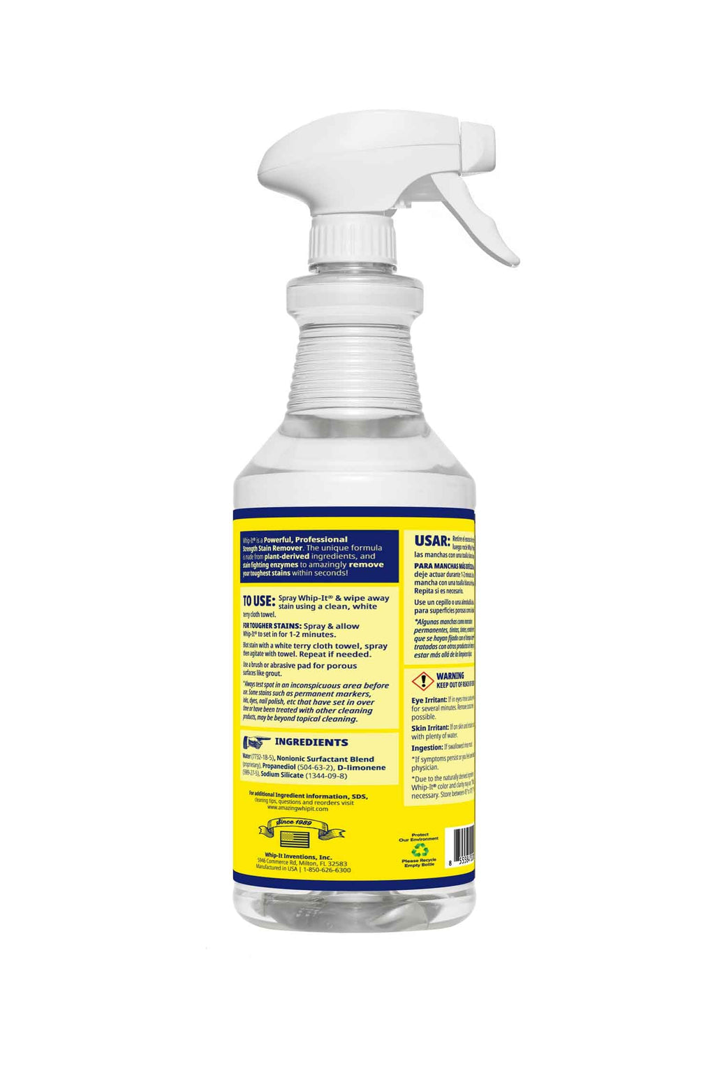 Whip It Cleaner, Multi Purpose Stain Remover Professional Strength Spray, Plant Based Enzyme Cleaner, Cleaning Food, Coffee, Wine, Baby Stains, Pet Stains, Over 500 uses, Made in USA, 32 OZ
