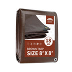 RAINDEWAY 8x8 Feet Super Heavy Duty 18 Mil Brown Poly Tarp Cover, UV Resistant, Weatherproof, Multipurpose Waterproof Poly Tarp with Grommets and Reinforced Edges