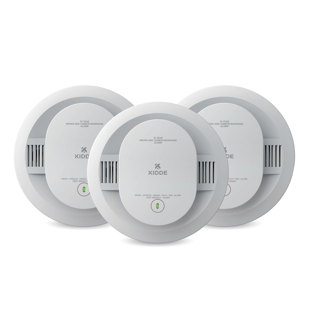 Kidde Smoke and Carbon Monoxide Detector, 10-Year Battery Powered, LED Status Lights, 85 dB Alarm, 5-inches, 30CUD10, 3 Pack
