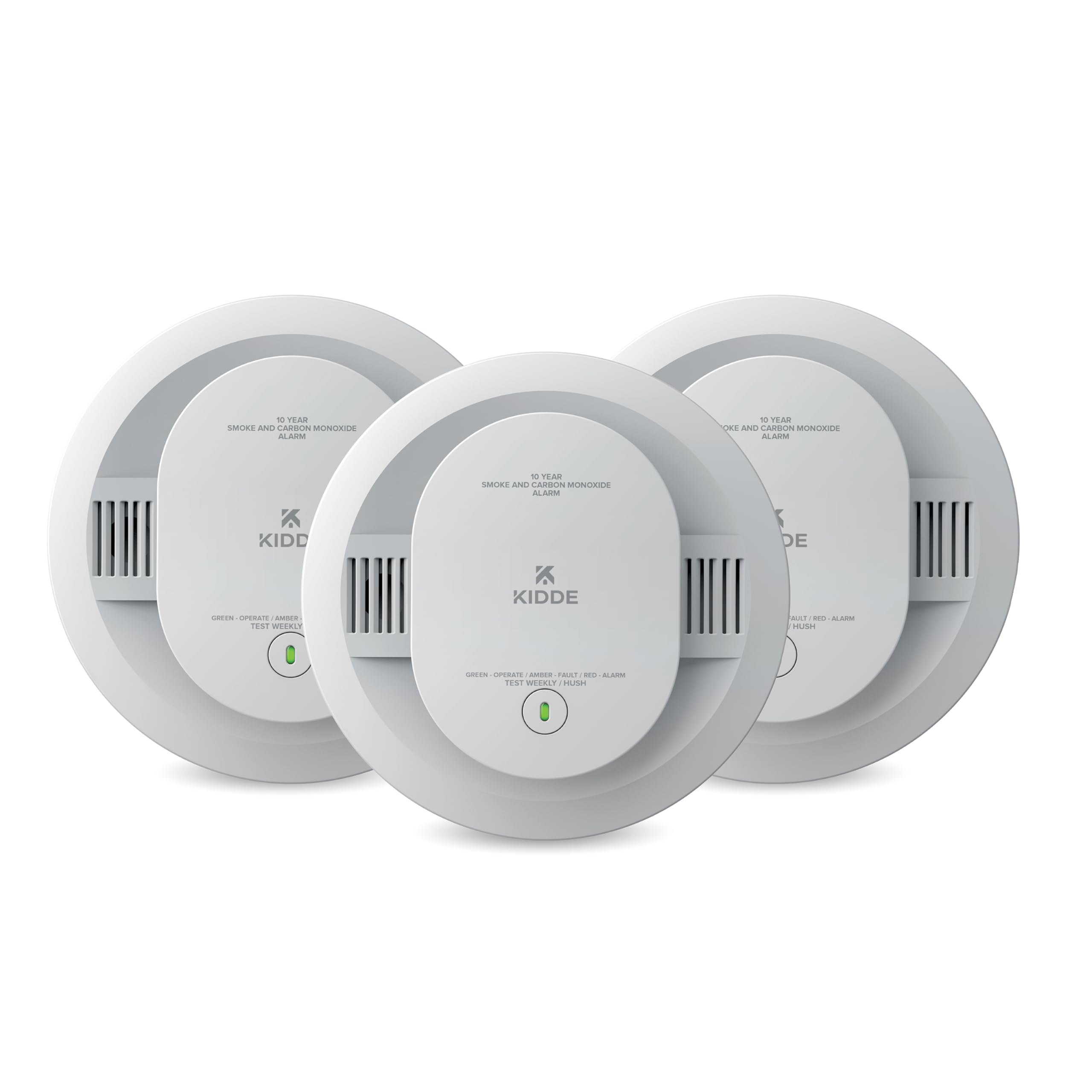 Kidde Smoke and Carbon Monoxide Detector, 10-Year Battery Powered, LED Status Lights, 85 dB Alarm, 5-inches, 30CUD10, 3 Pack