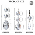 Milkary 44 Pack Chandelier Crystal Prism Replacement, 38mm Hanging Clear Crystal Glass Bead Prisms 20mm Chandelier Crystals Modern for Foyer Wedding Lamp Windows Christmas Tree Decoration