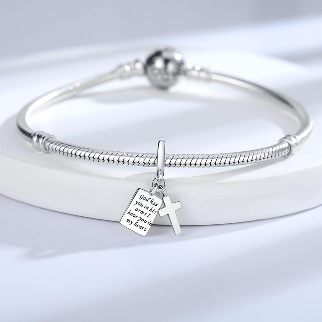 925 Sterling Silver Charms Fit Pandora Charms Bracelet God Has You In His Arms I Have You In My Heart Fit Wife Daughter Mother's Day Christmas Birthday Gift
