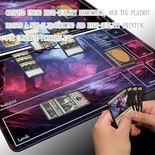 MTG Playmat Size 24x14in Free Storage Bags Non-Slip Backing Printing, Ideal for Card Game Enthusiasts TCG Playmat (with Zone,Crimson Forest)