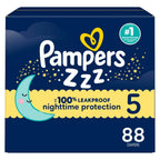 Pampers ZZZ Overnight Diapers, Size 5 (20-37 lbs), 88 Count, Nighttime Protection Disposable Baby Diaper