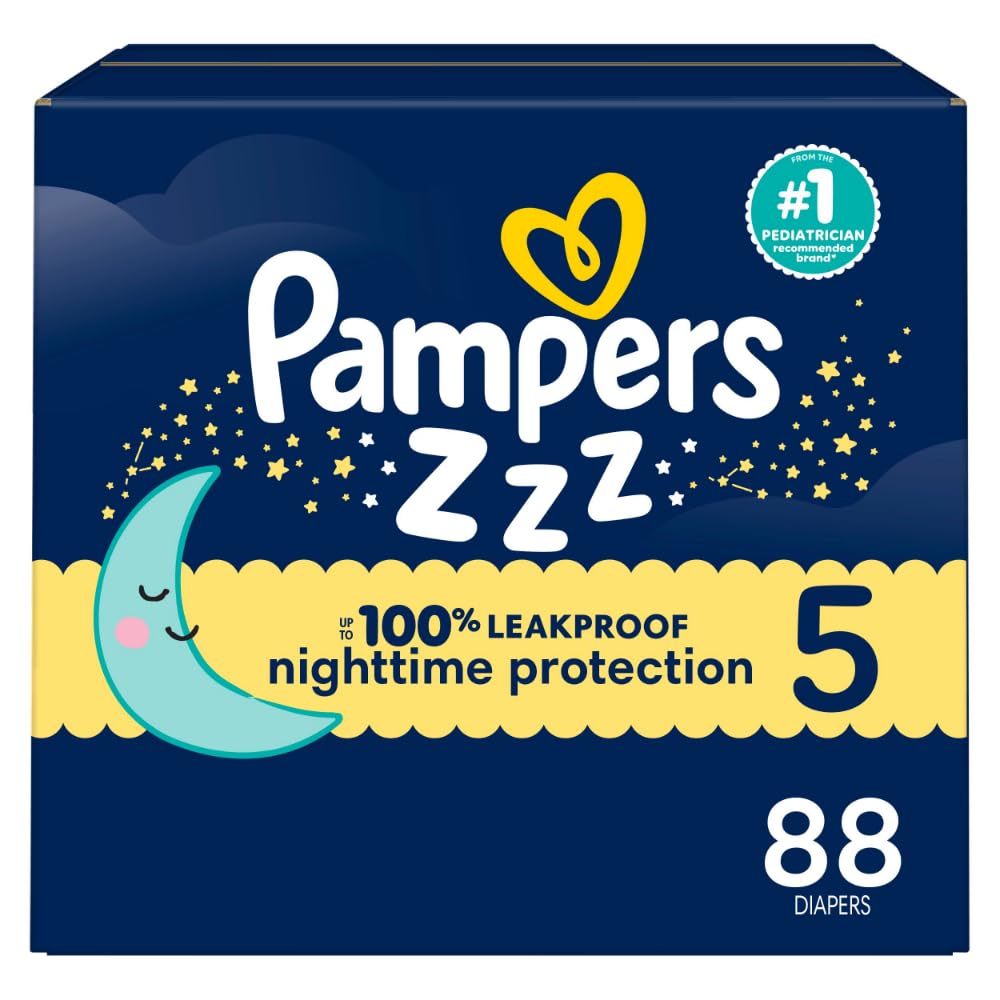 Pampers ZZZ Overnight Diapers, Size 5 (20-37 lbs), 88 Count, Nighttime Protection Disposable Baby Diaper