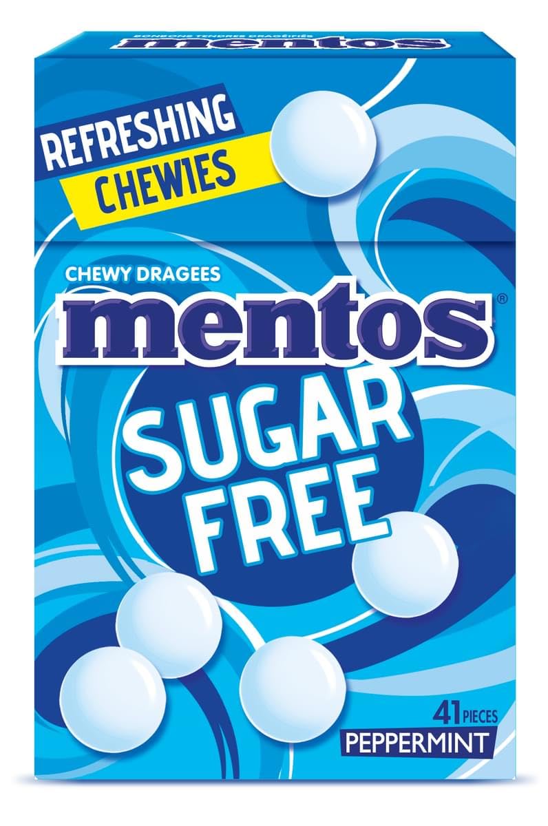 Mentos Sugar Free Peppermint Chews, Breath Freshening Sweets, Suitable for Vegetarians - 10 x 45 g