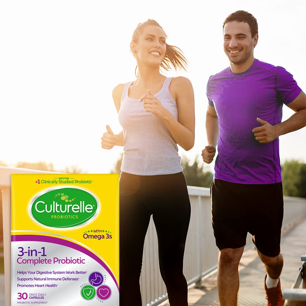 Culturelle 3-in-1 Complete Probiotic Daily Formula, Once Per Day Probiotic Supplement, Helps Your Digestive System Work Better, Supports Natural Immune Defenses, Plus Omega 3's, Non-GMO, 30 Count