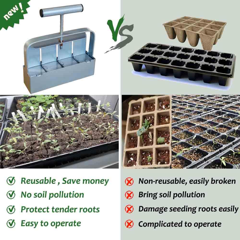 2 Inch 4-Cell Handheld Heavy Duty Soil Block Maker for Seed Starting