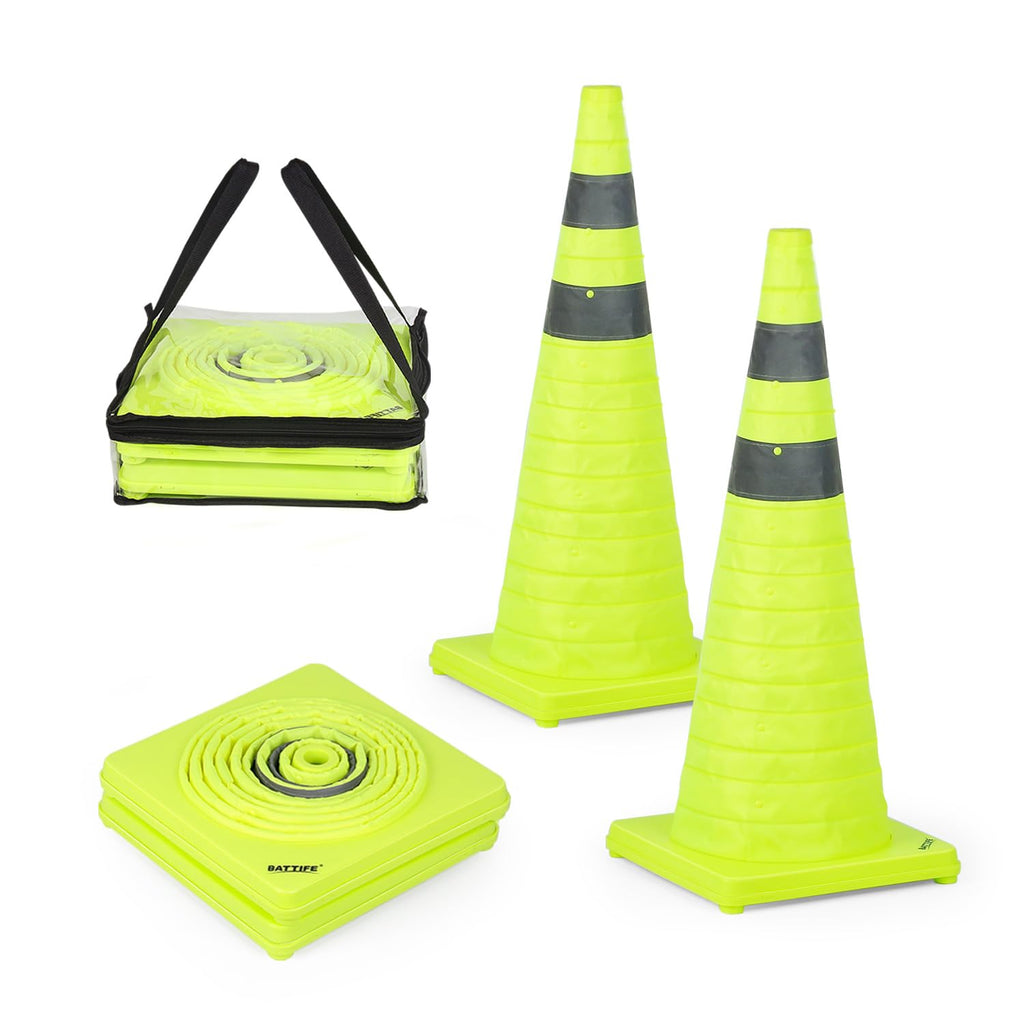 BATTIFE 40 Pack 28 Inch Collapsible Traffic Cones, Lime Green Safety Cones