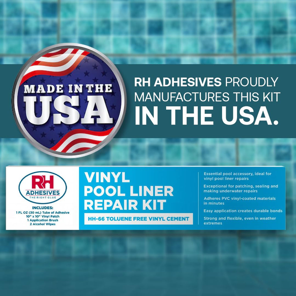 Vinyl Pool Liner Repair Kit – Pool Patch Repair Kit with HH-66 TF Vinyl Cement – Inflatable Patch Repair Kit for Pool Liners & PVC – RH Adhesives (Clear, 20 Gauge Vinyl)