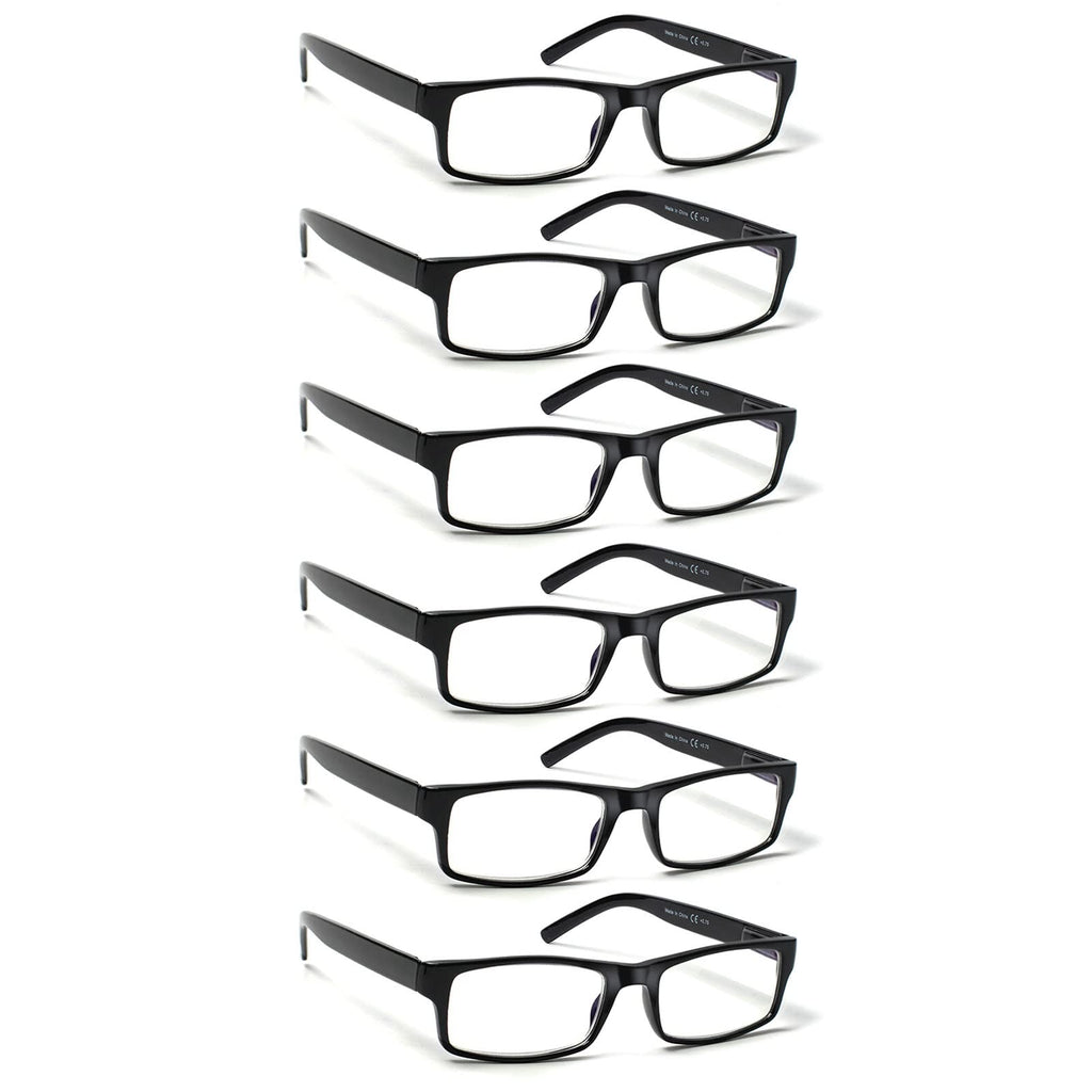 BIENCOOL 6 Pack Reading Glasses Traditional Frames for Men and Women Readers with Spring Loaded Hinges (6 Pack Black, 1.50, multiplier_x)