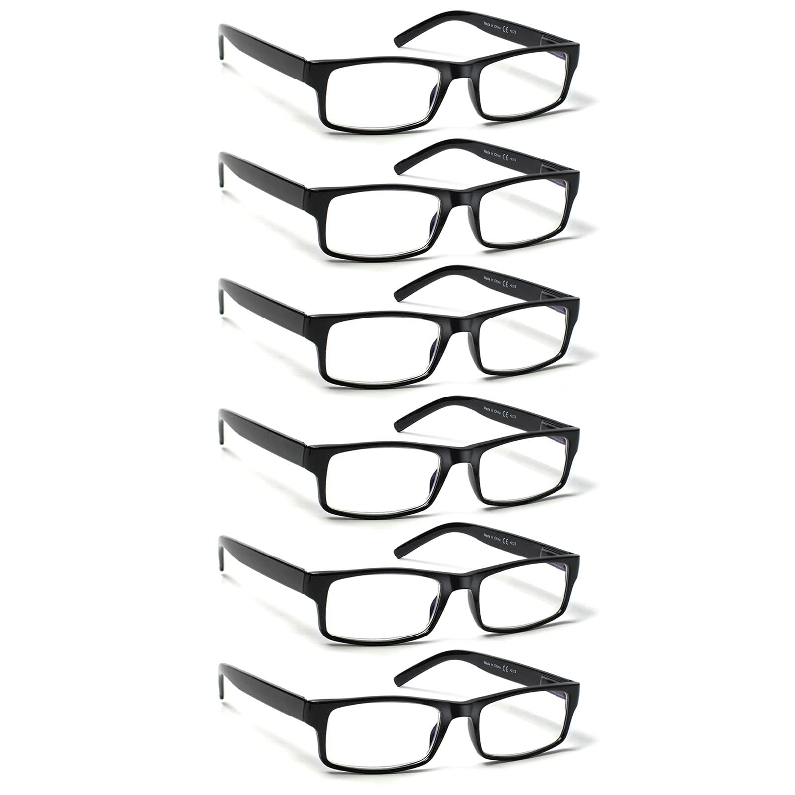 BIENCOOL 6 Pack Reading Glasses Traditional Frames for Men and Women Readers with Spring Loaded Hinges (6 Pack Black, 1.50, multiplier_x)