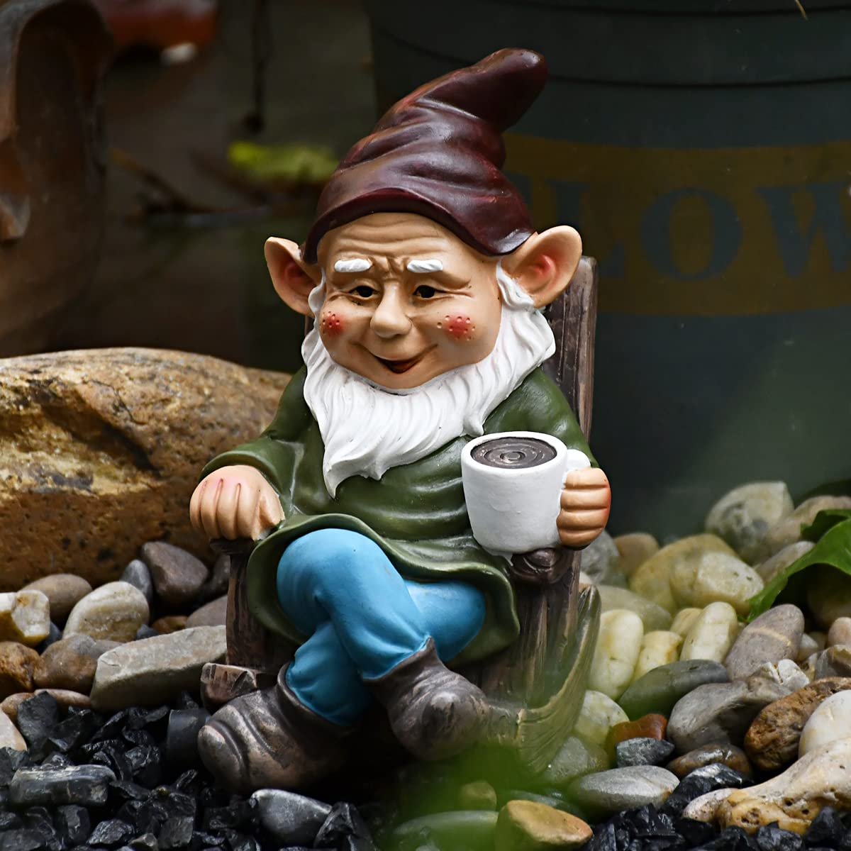OwMell Gnome Statue for Garden Decor, Funny Drinking Coffee Gnomes Outdoor