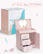 VLANDO 4 Layer Musical Jewelry Box, 3 Drawers Storage and Necklace Hook