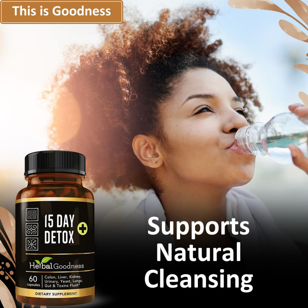 Herbal Goodness 15 Day Detox Capsules (60caps) - Natural Body Detox, Colon Cleanse Support, Gut Health Detox Supplement, Liver and Kidney Support | Non GMO, Gluten Free, Vegan-Friendly - Made in USA