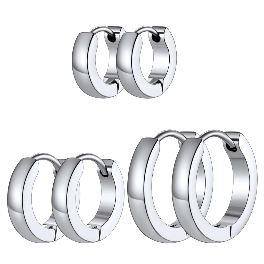 Richsteel 3 Pairs Mens Hoop Earrings Sets, Hypoallergenic Stainless Steel