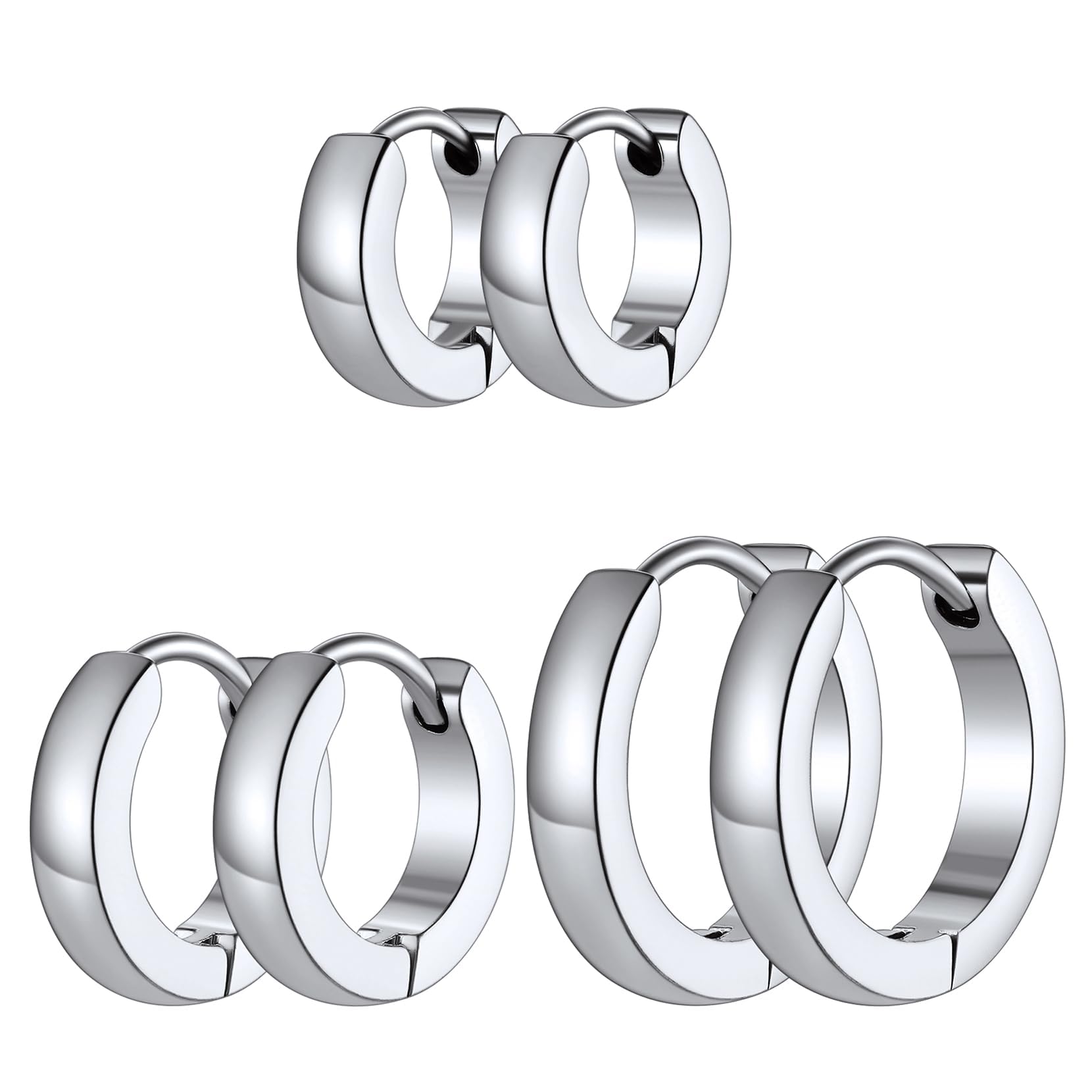 Richsteel 3 Pairs Mens Hoop Earrings Sets, Hypoallergenic Stainless Steel