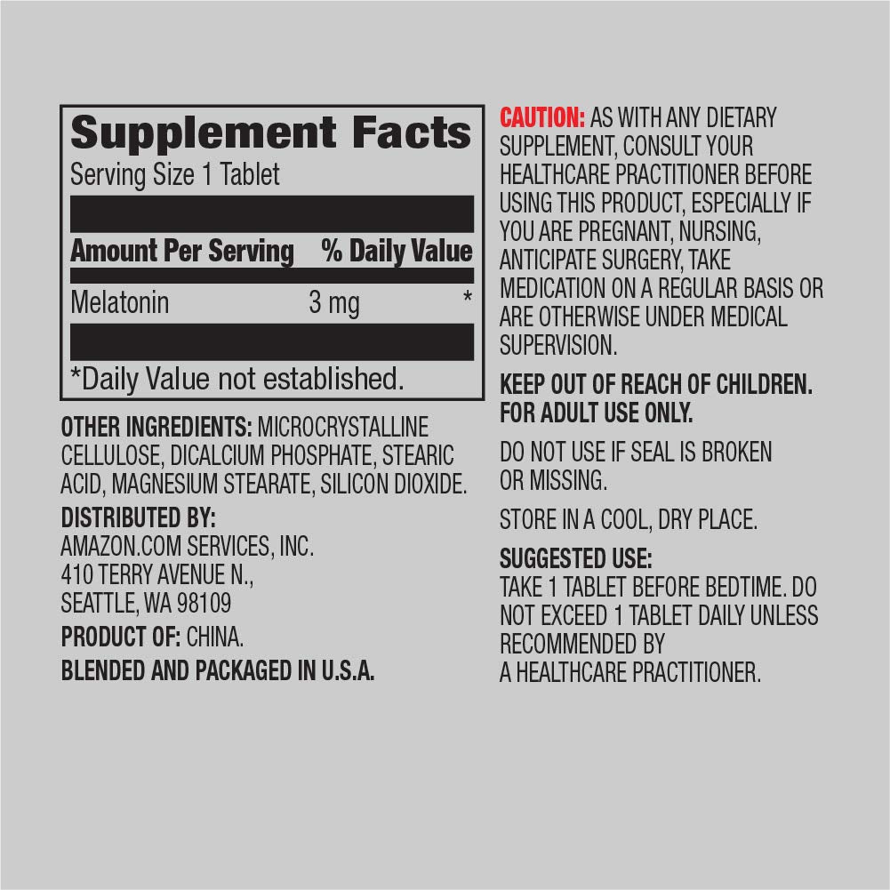 Amazon Elements Melatonin 3mg, Helps with Occasional sleeplessness, Vegan, Unflavored,8 Month Supply (Packaging May Vary) 260 Tablets, (Pack of 3)