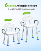 Widened Shower Chair for Inside Shower with Back & Arms,400 lbs Heavy Duty & Adjustable Shower Chair for Elderly and Disabled, Non-Slip Shower Seat, Tub Bath Chair, Tool-Free