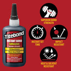Titebond Instant Bond Medium CA Super Glue – Jet Black, Ethyl Cyanoacrylate Adhesive for Woodworking, Gap-Filling, 40-60 Second Set – 2 Oz. 8211