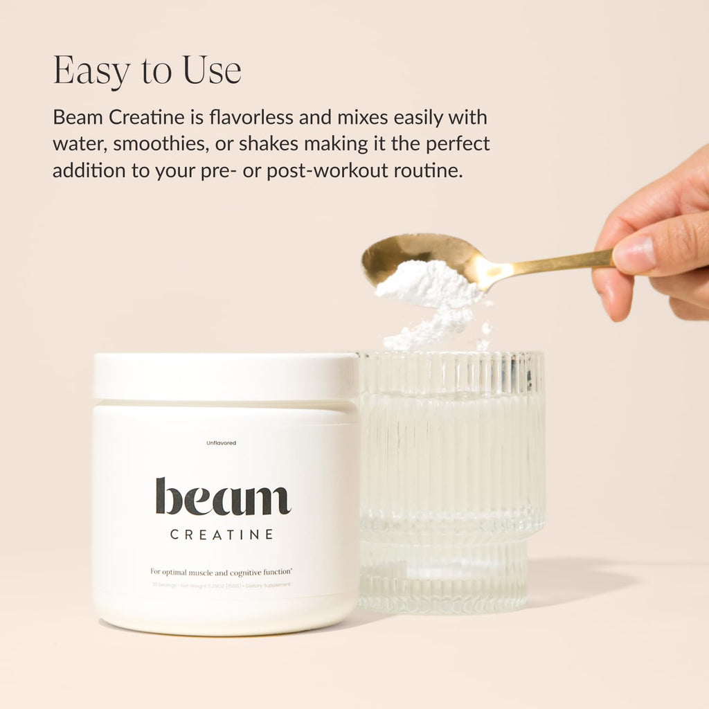 Beam Creatine Monohydrate Powder – 5g Micronized Creatine Monohydrate, Flavored Creatine for Women & Men, Muscle Strength, Growth & Cognitive Support, Raspberry Lemon Flavor, 30 Servings
