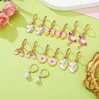 16 Pairs Hypoallergenic Dangle Hoop Earrings for Girls Teens Kids Women Cute Flower Animal Earrings Small Hoop Earrings Sets with Charms (Cute)