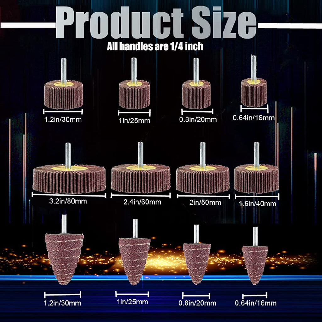 Mixiflor 24 Pcs Abrasive Flap Wheel Sander Set, 80 Grit Aluminum Oxide Sanding Flap Wheel, 1/4" Shank Flap Wheel Sander for Drill, Die Grinder Flap Wheel for Remove Rust