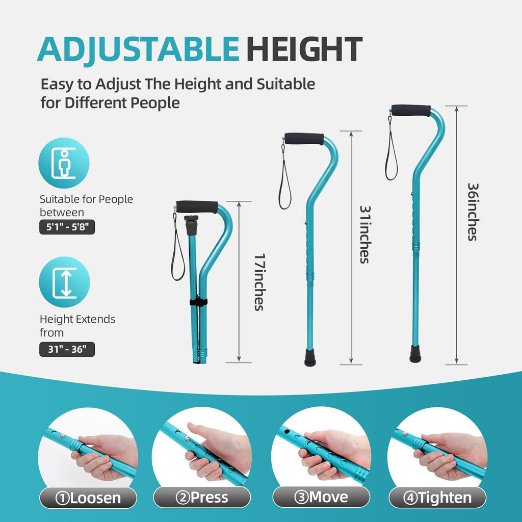 BeneCane Walking Cane for Men & Women Adjustable Cane with Offset Soft Cushioned Handle -Portable Lightweight Sturdy Mobility Walker Aid for Elderly, Seniors Collapsible Cane Blue